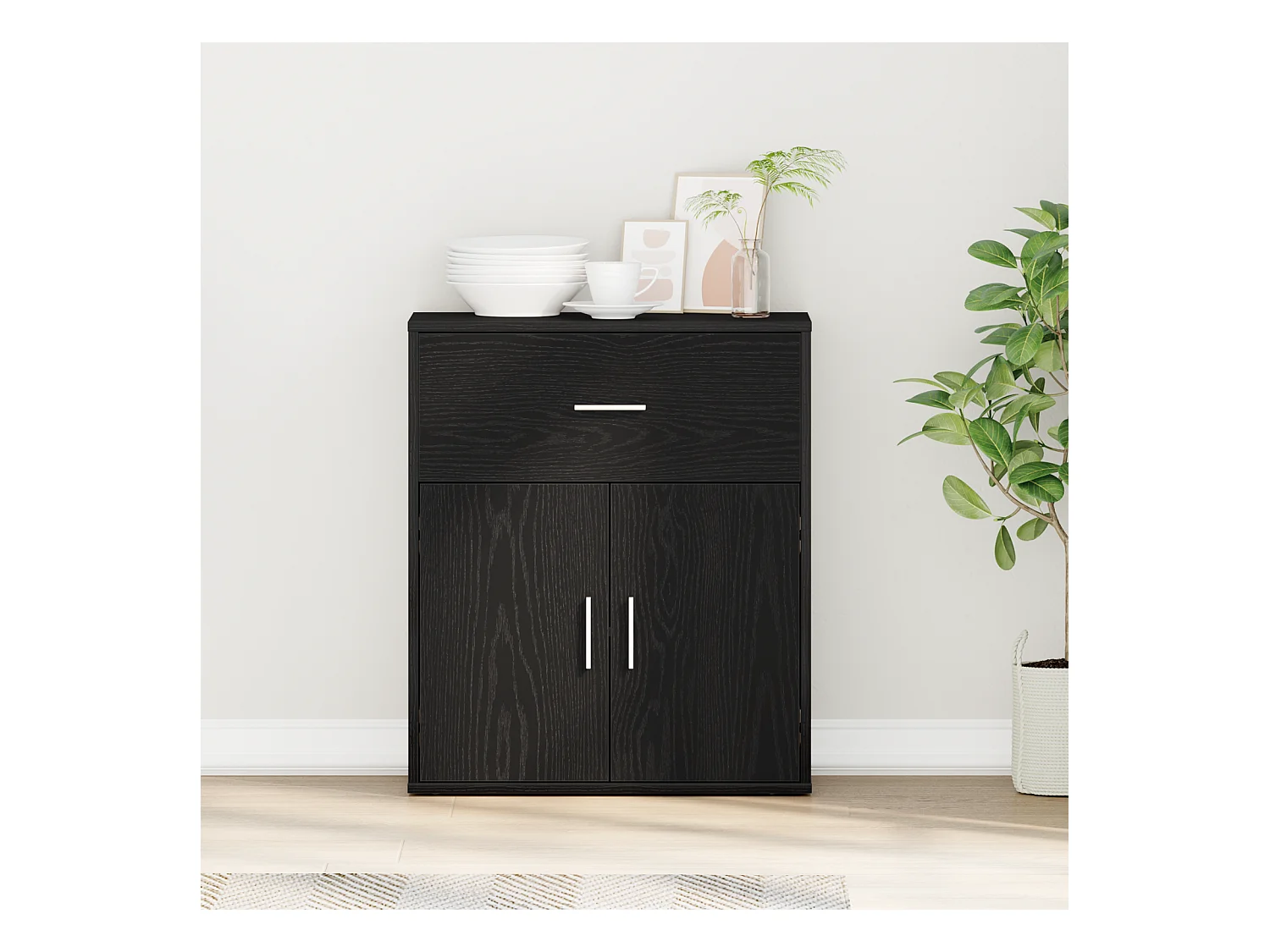 Buffet | Bahut | Meuble de rangement avec tiroir Chêne noir 60 x 31 x 70 cm Bois d'ingénierie