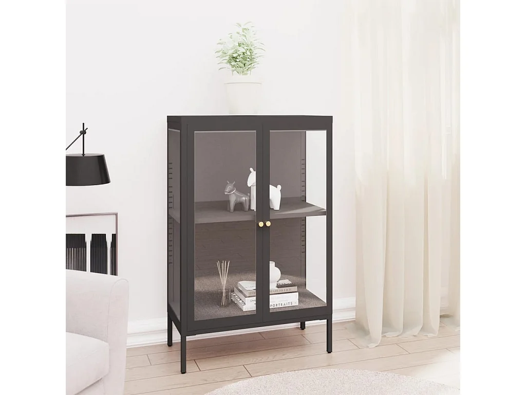 Buffet | Bahut | Meuble de rangement Anthracite 75x35x105 cm Acier et verre
