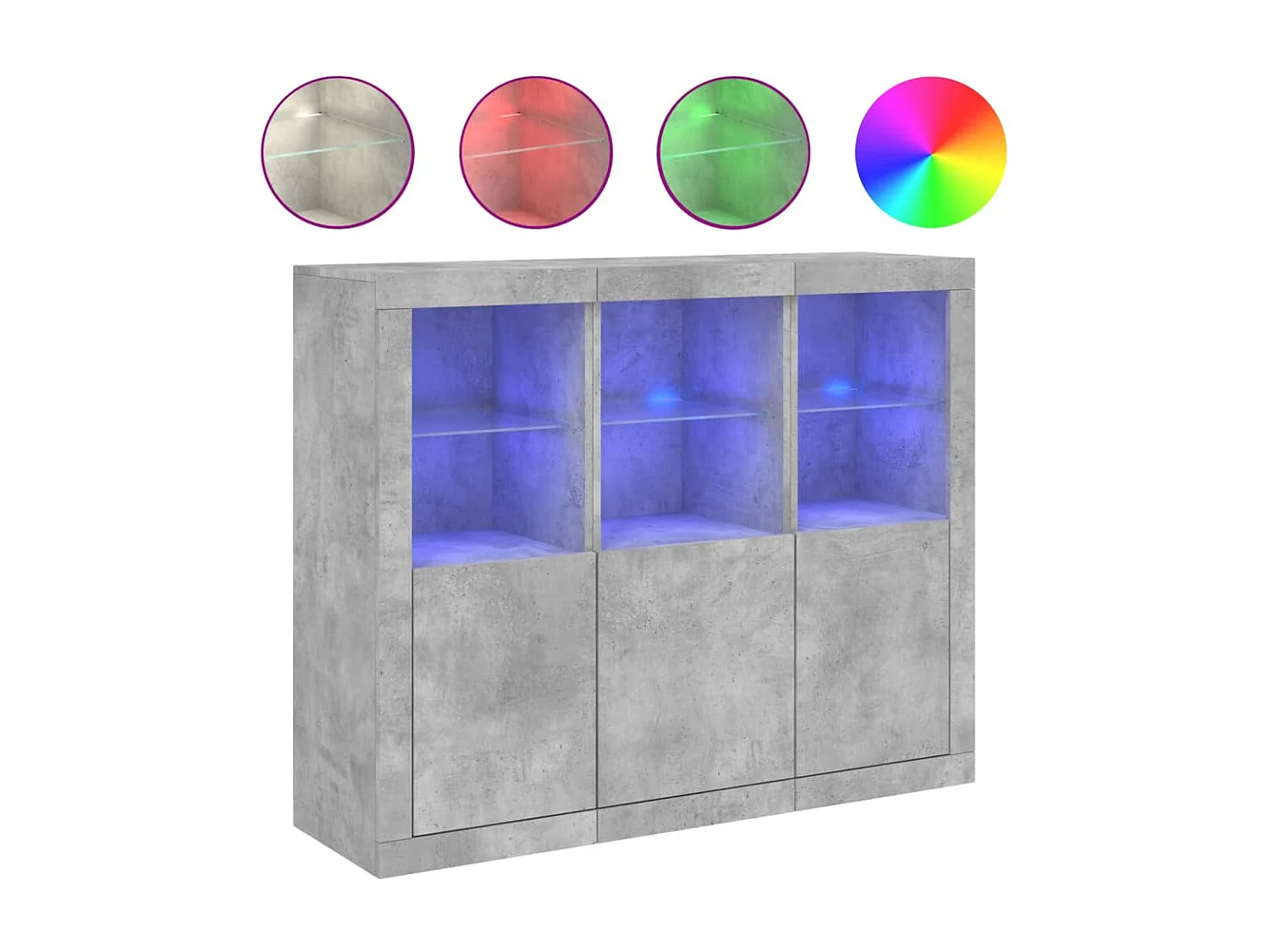 Buffets | Bahuts | Meuble de rangement avec lumières LED 3 pcs gris béton bois d'ingénierie