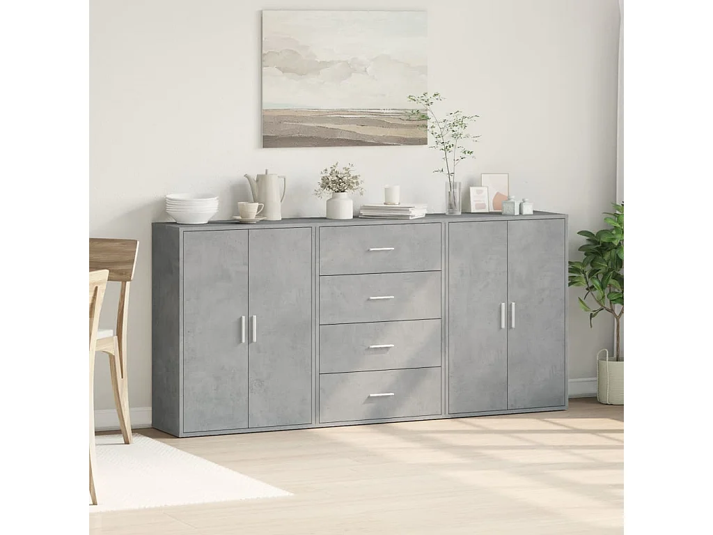 Credenze | Buffet | Armadi 3 pz Grigio Cemento 60x31x84 cm in Legno Multistrato