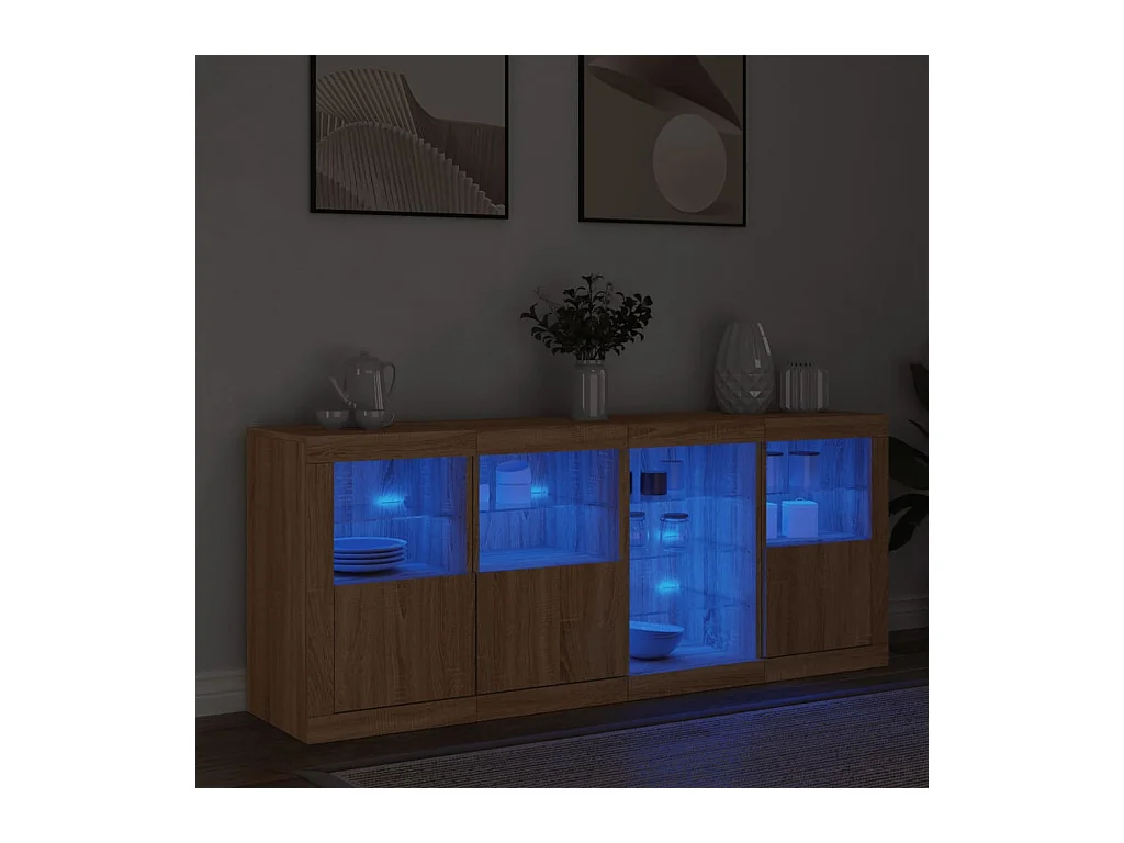 Buffet | Bahut | Meuble de rangement avec lumières LED chêne sonoma 164x37x67 cm