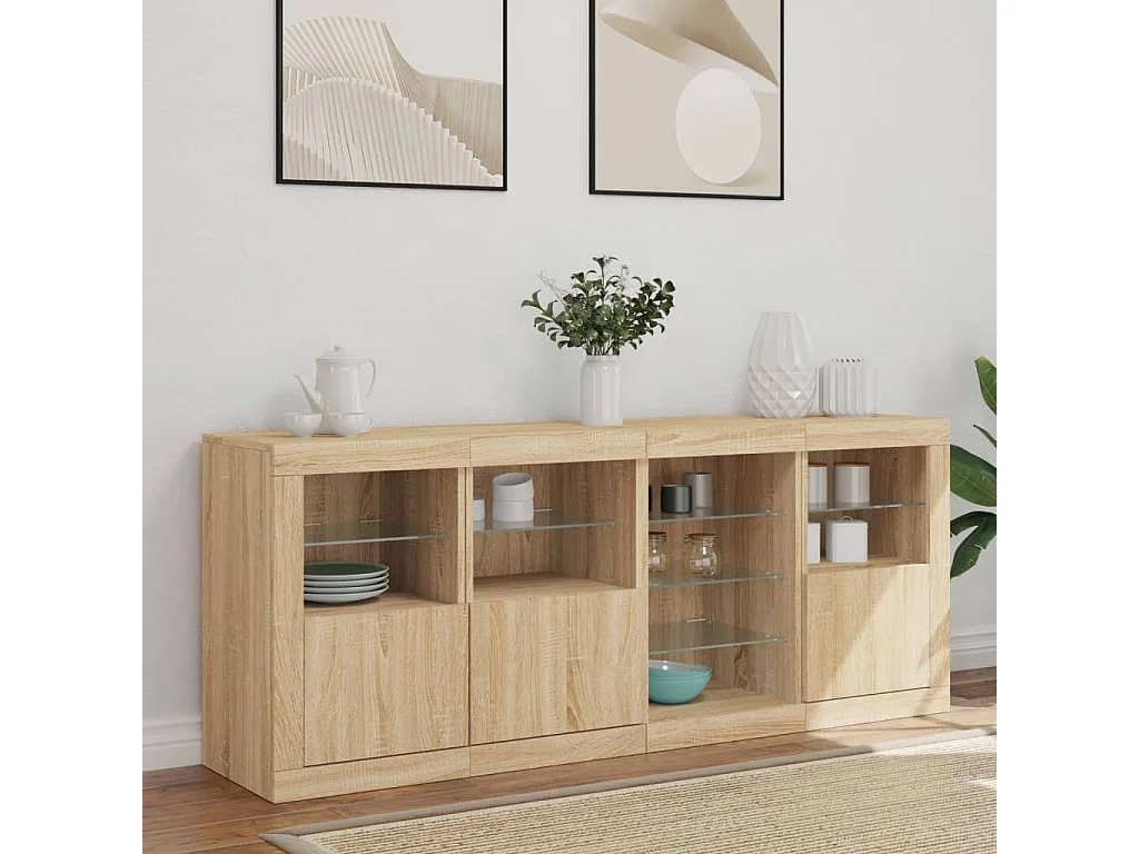 Buffet | Bahut | Meuble de rangement avec lumières LED chêne sonoma 164x37x67 cm