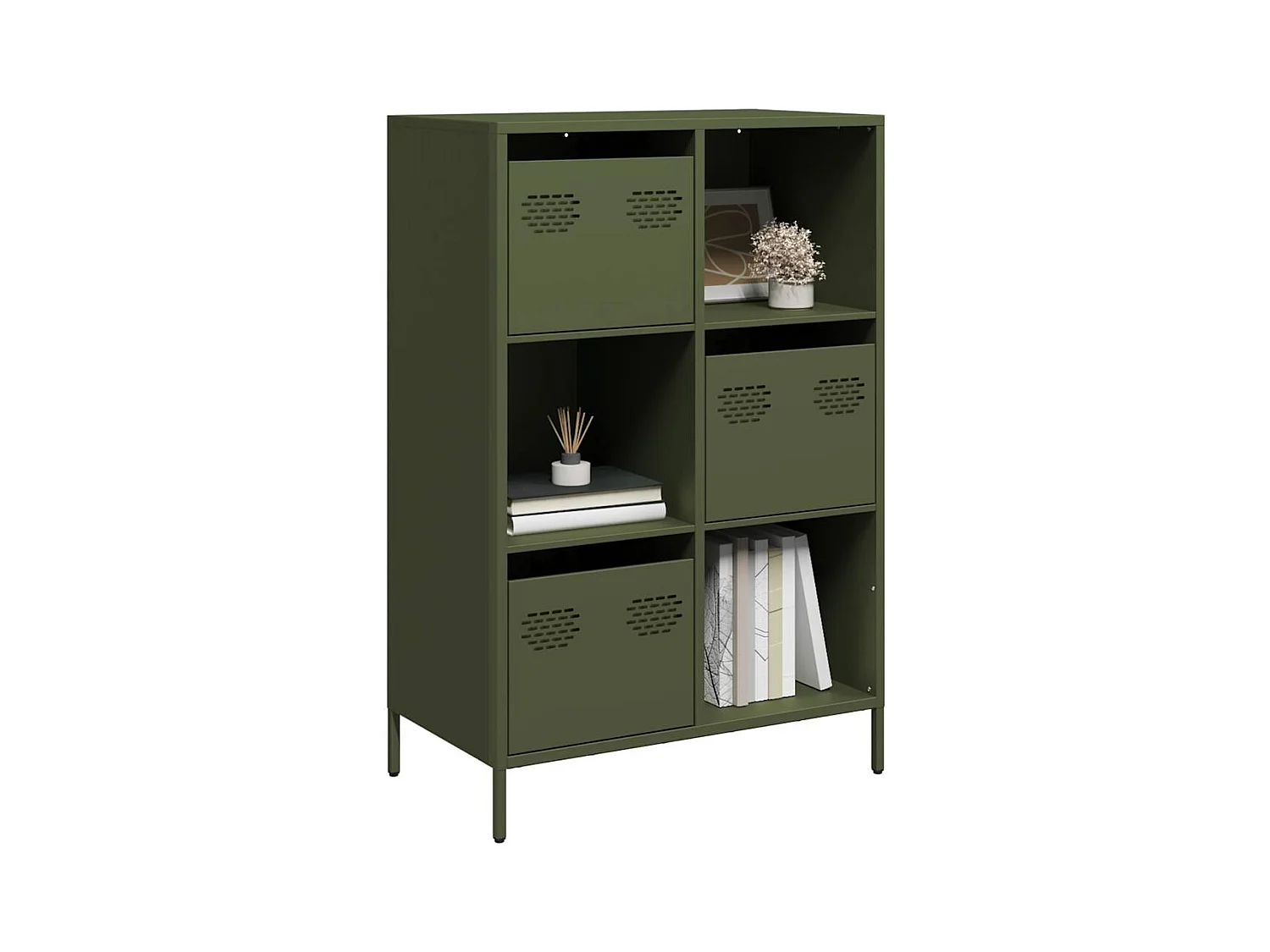 Buffet | Commode à tiroir | Meuble de rangement haut vert olive 68x39x103,5 cm acier