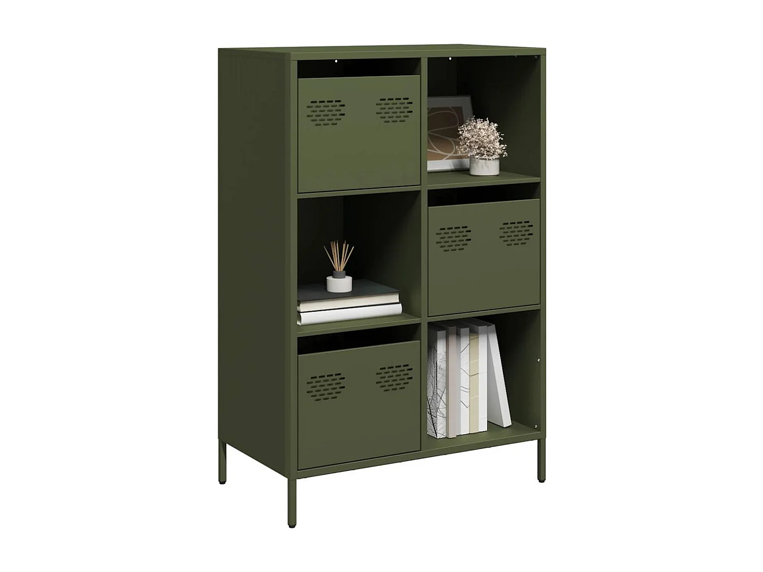 Buffet | Commode à tiroir | Meuble de rangement haut vert olive 68x39x103,5 cm acier