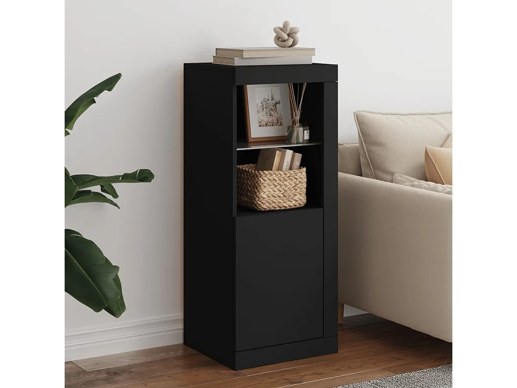 Buffet | Bahut | Meuble de rangement avec lumières LED noir 41x37x100 cm
