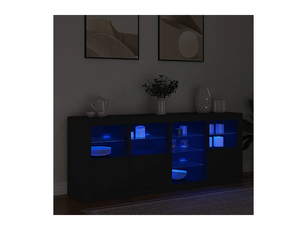 Credenza | Buffet | Armadio con Luci LED Nera 164x37x67 cm
