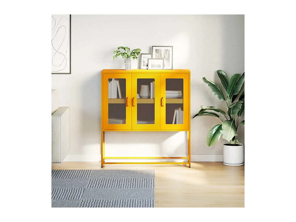 Buffet | Bahut | Meuble de rangement jaune moutarde 100,5x39x107 cm acier laminé à froid