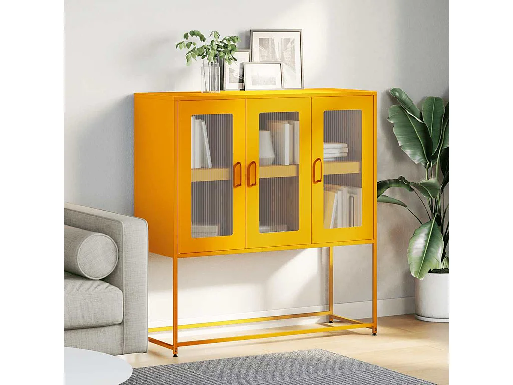 Credenza | Buffet | Armadio Giallo Senape 100,5x39x107cm Acciaio Laminato Freddo