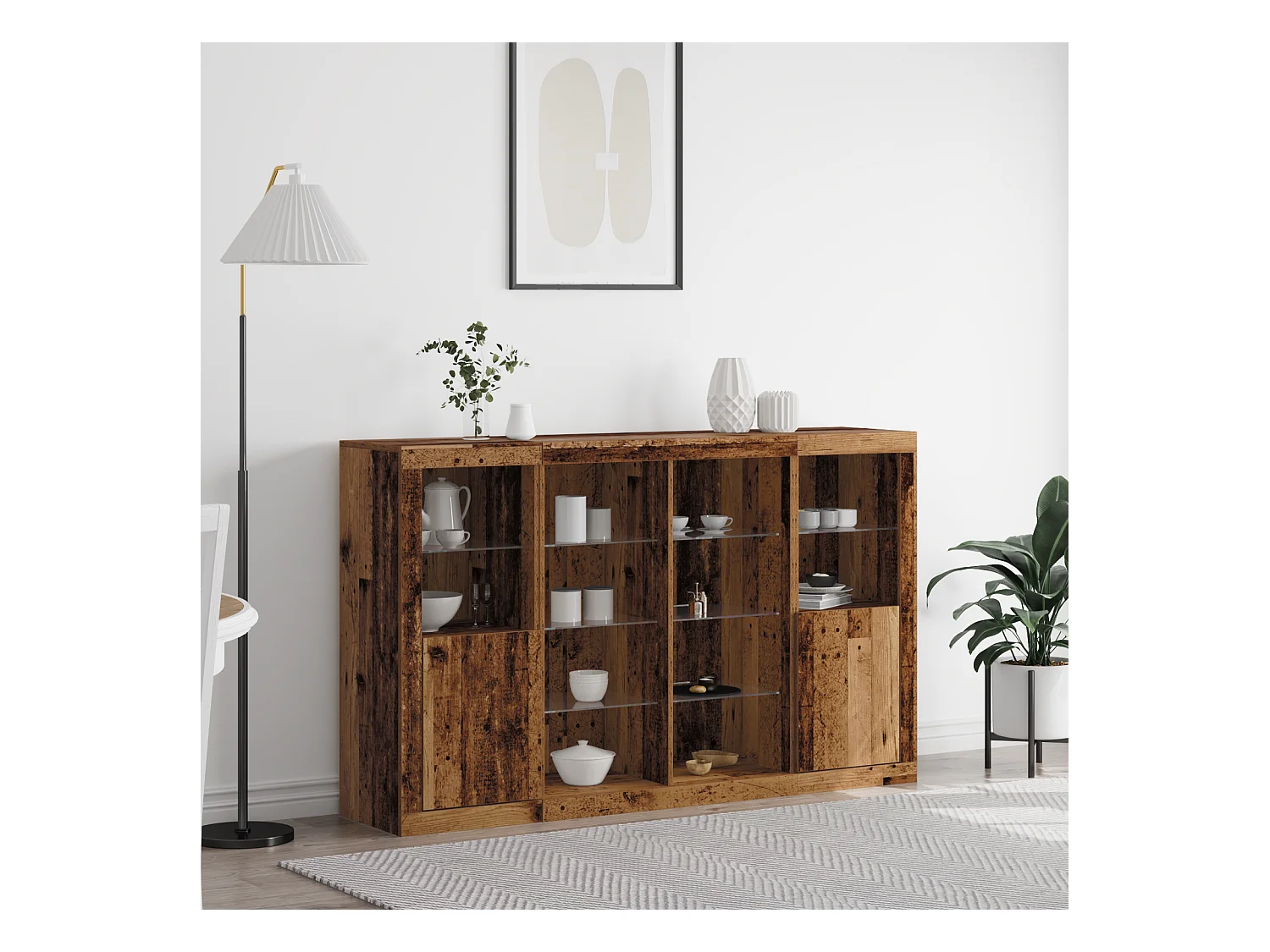 Credenza | Buffet | Armadio con Luci LED Legno Antico 163x37x100 cm Legno Recuperato