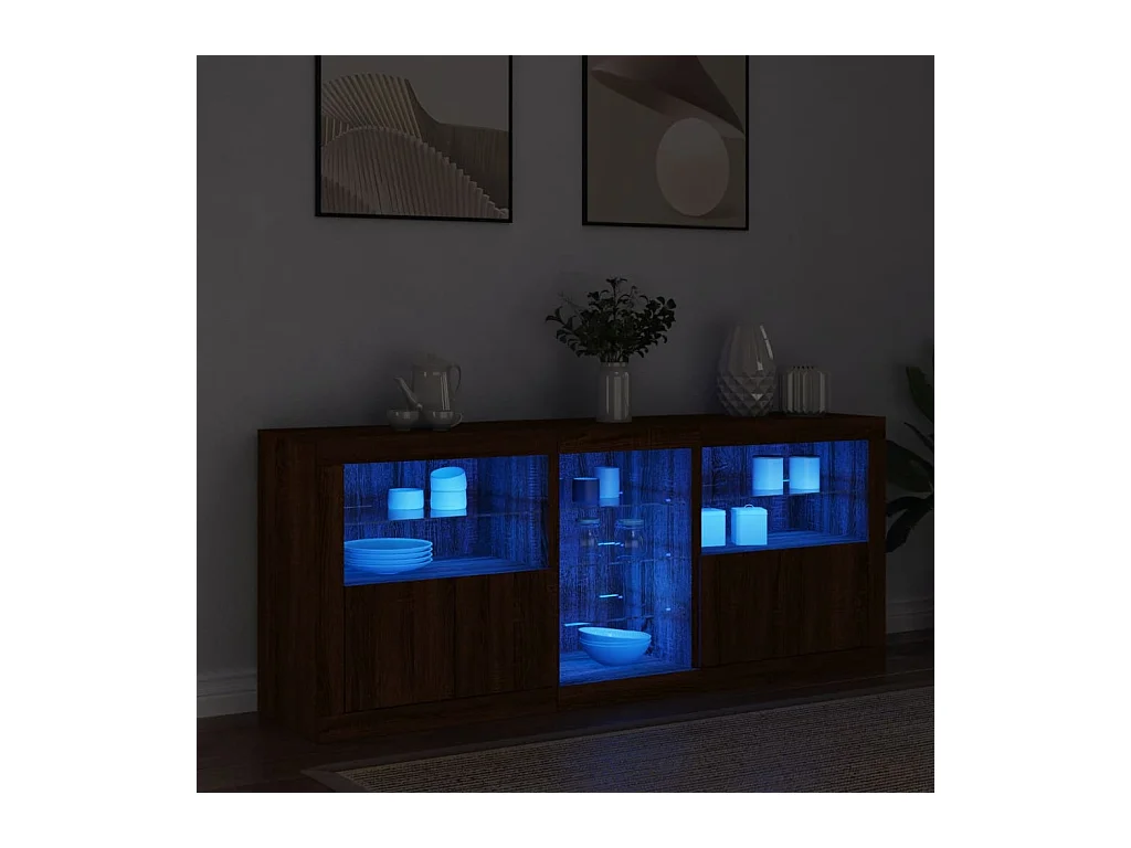 Buffet | Bahut | Meuble de rangement avec lumières LED chêne marron 162x37x67 cm