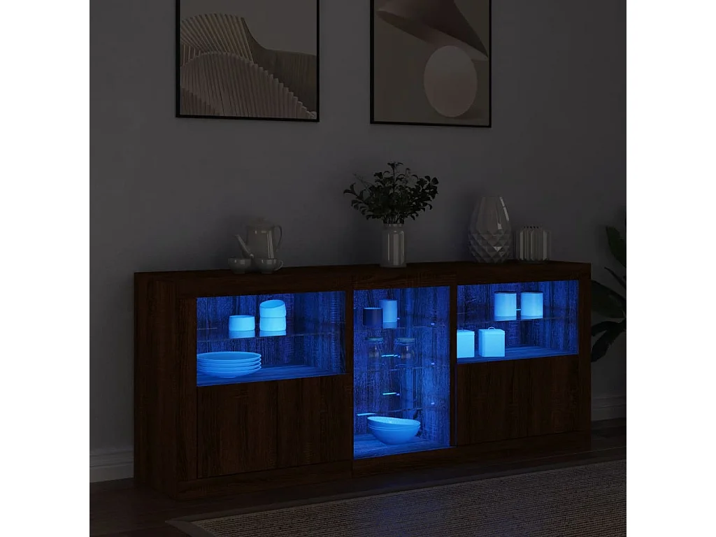 Credenza | Buffet | Armadio con Luci LED Rovere Marrone 162x37x67 cm