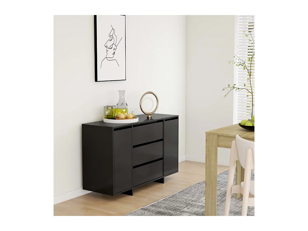 Credenza | Buffet | Armadio con 3 Cassetti Nera 120x41x75 cm in Truciolato