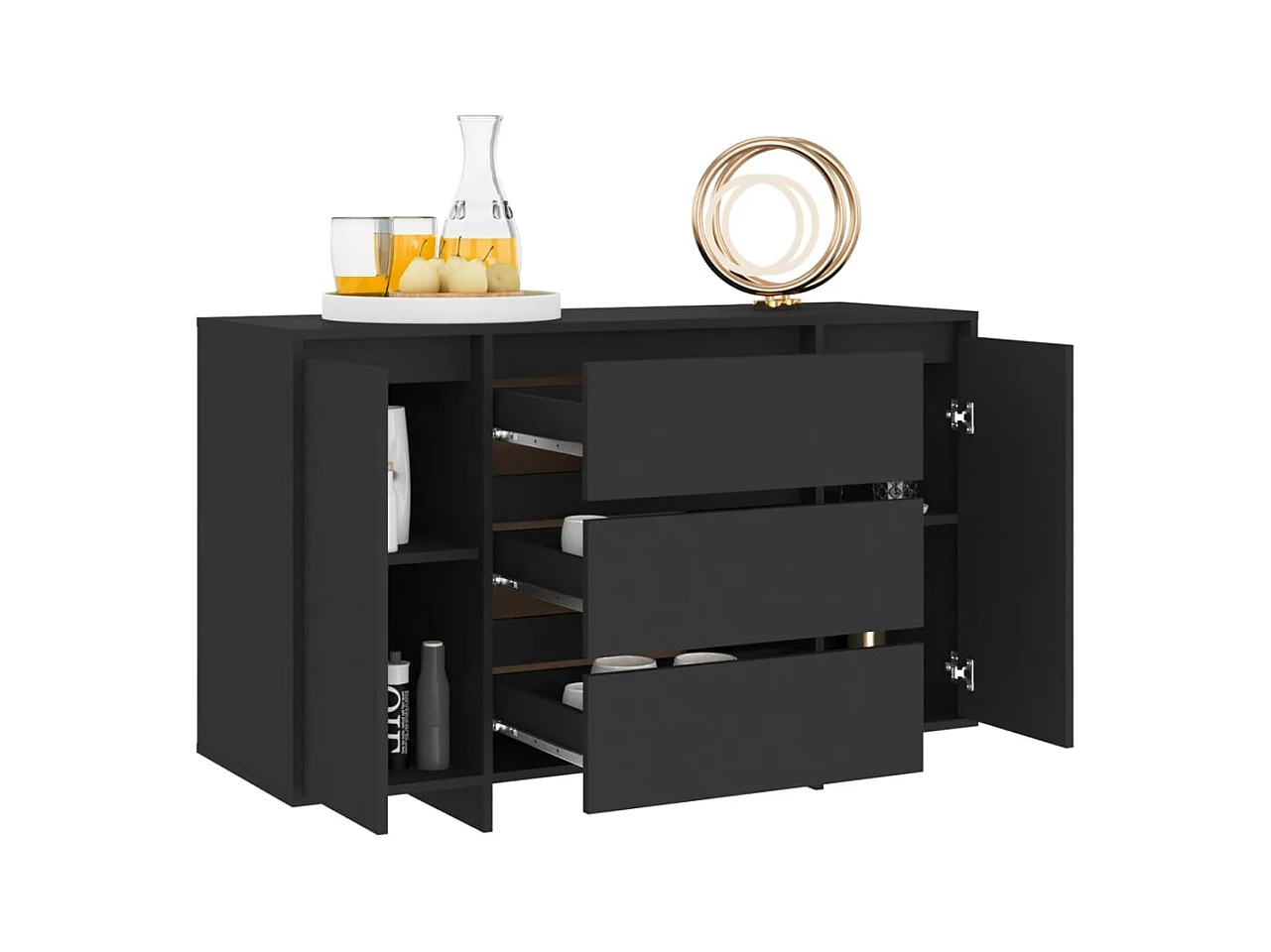 Credenza | Buffet | Armadio con 3 Cassetti Nera 120x41x75 cm in Truciolato