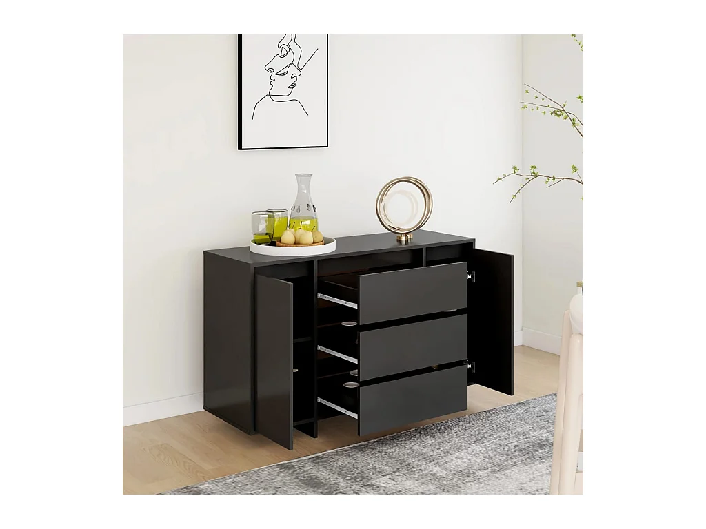 Credenza | Buffet | Armadio con 3 Cassetti Nera 120x41x75 cm in Truciolato