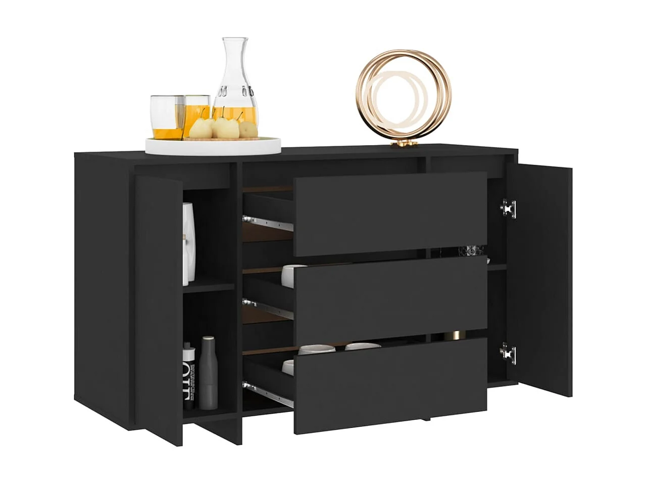 Buffet | Bahut | Meuble de rangement avec 3 tiroirs Noir 120x41x75 cm Bois d'ingénierie