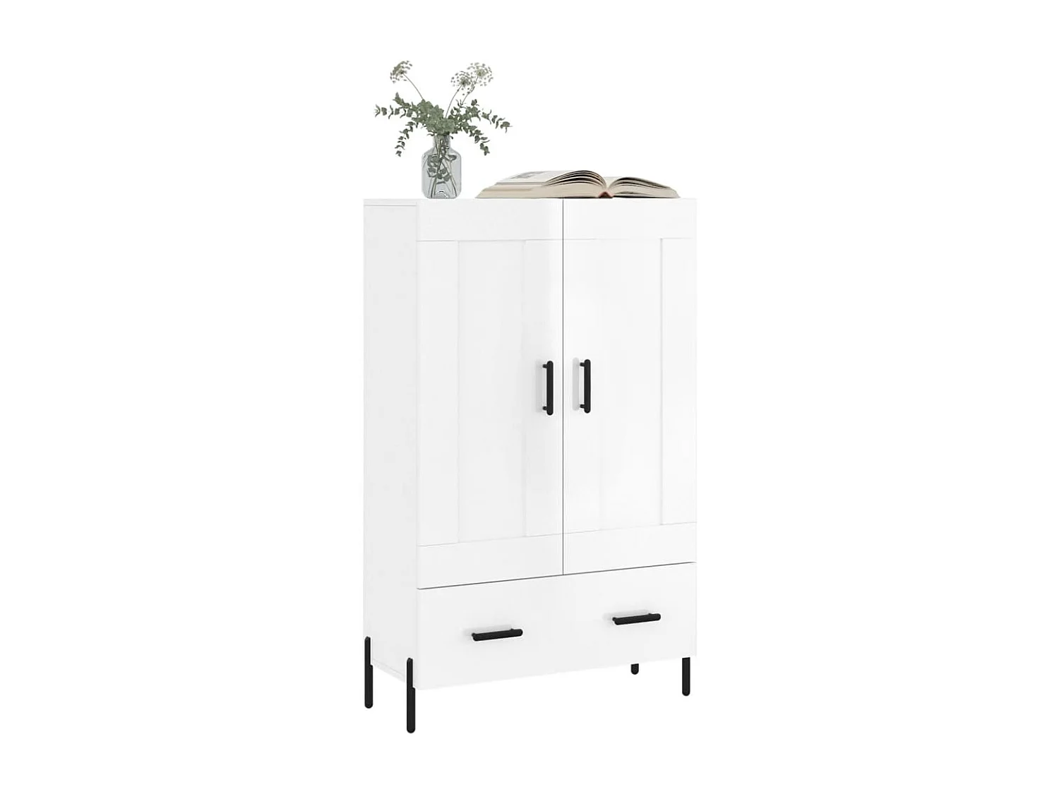 Buffet | Bahut | Meuble de rangement haut blanc brillant 69,5x31x115 cm bois d'ingénierie