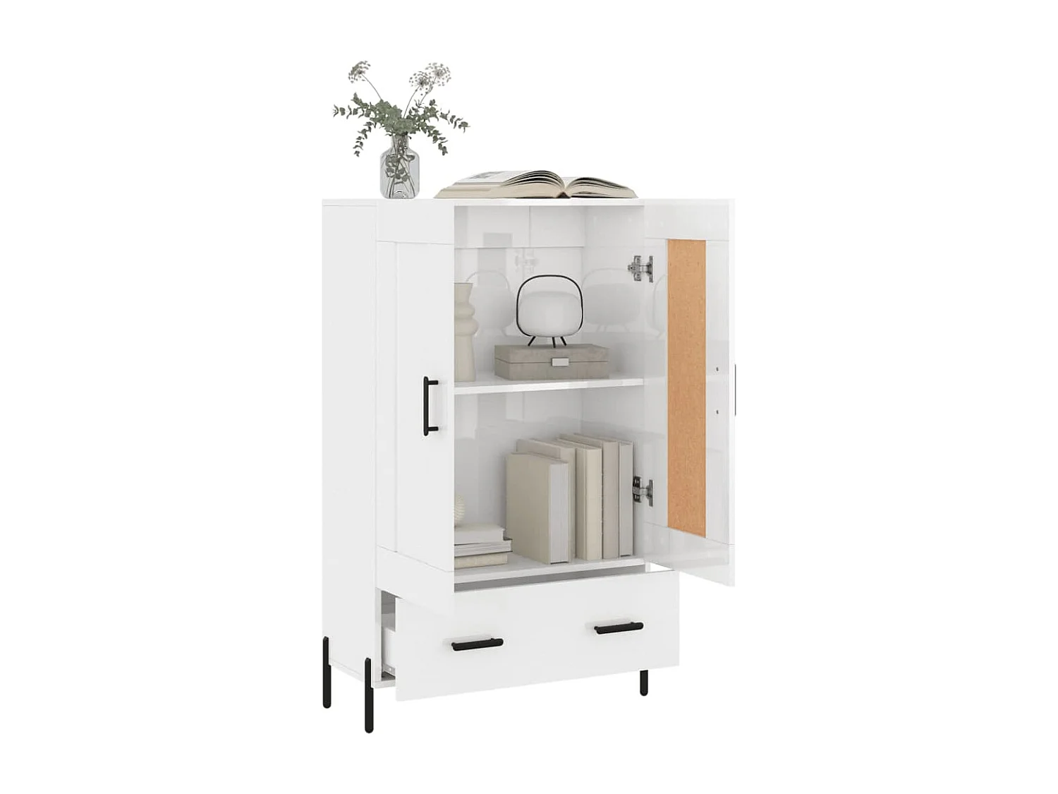 Buffet | Bahut | Meuble de rangement haut blanc brillant 69,5x31x115 cm bois d'ingénierie