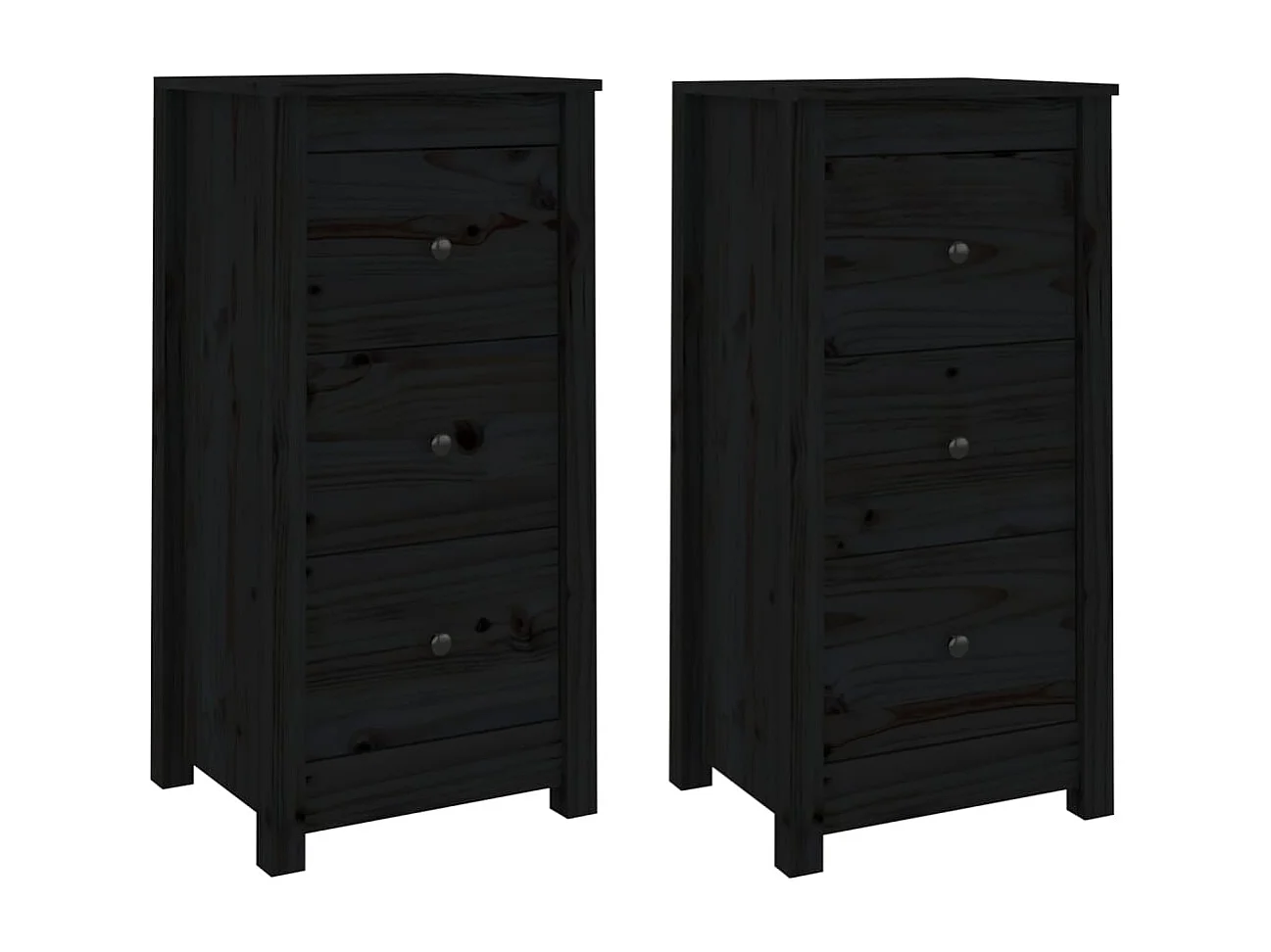 Credenze | Buffet | Armadi 2 pz Nere 40x35x80 cm in Legno Massello di Pino
