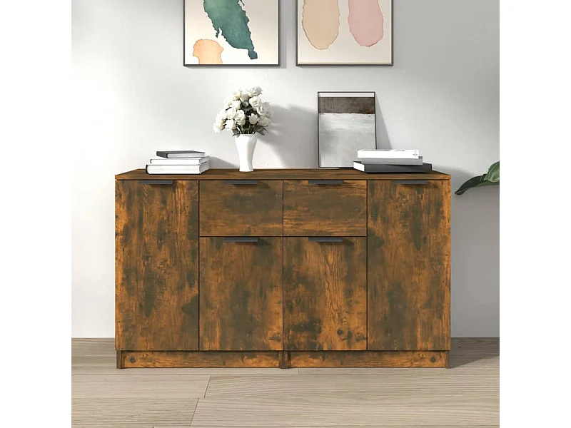 Credenze | Buffet | Armadi 2 pz Rovere Fumo 60x30x70 cm in Legno Multistrato