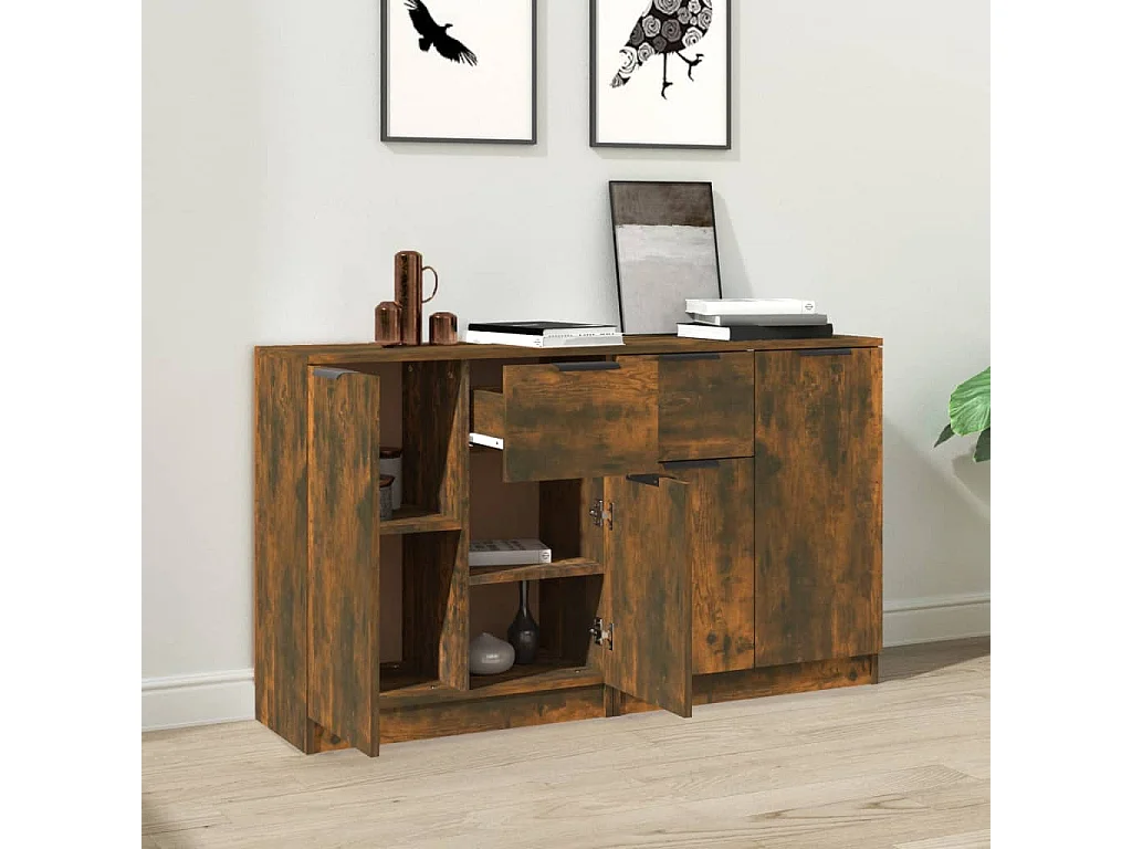 Buffets | Bahuts | Meuble de rangement 2 pcs Chêne fumé 60x30x70 cm Bois d'ingénierie