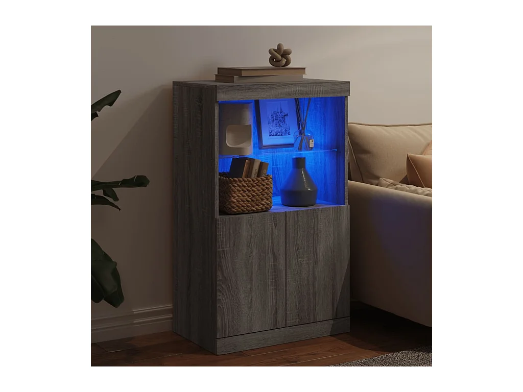 Buffet | Bahut | Meuble de rangement avec lumières LED sonoma gris 60,5x37x100 cm