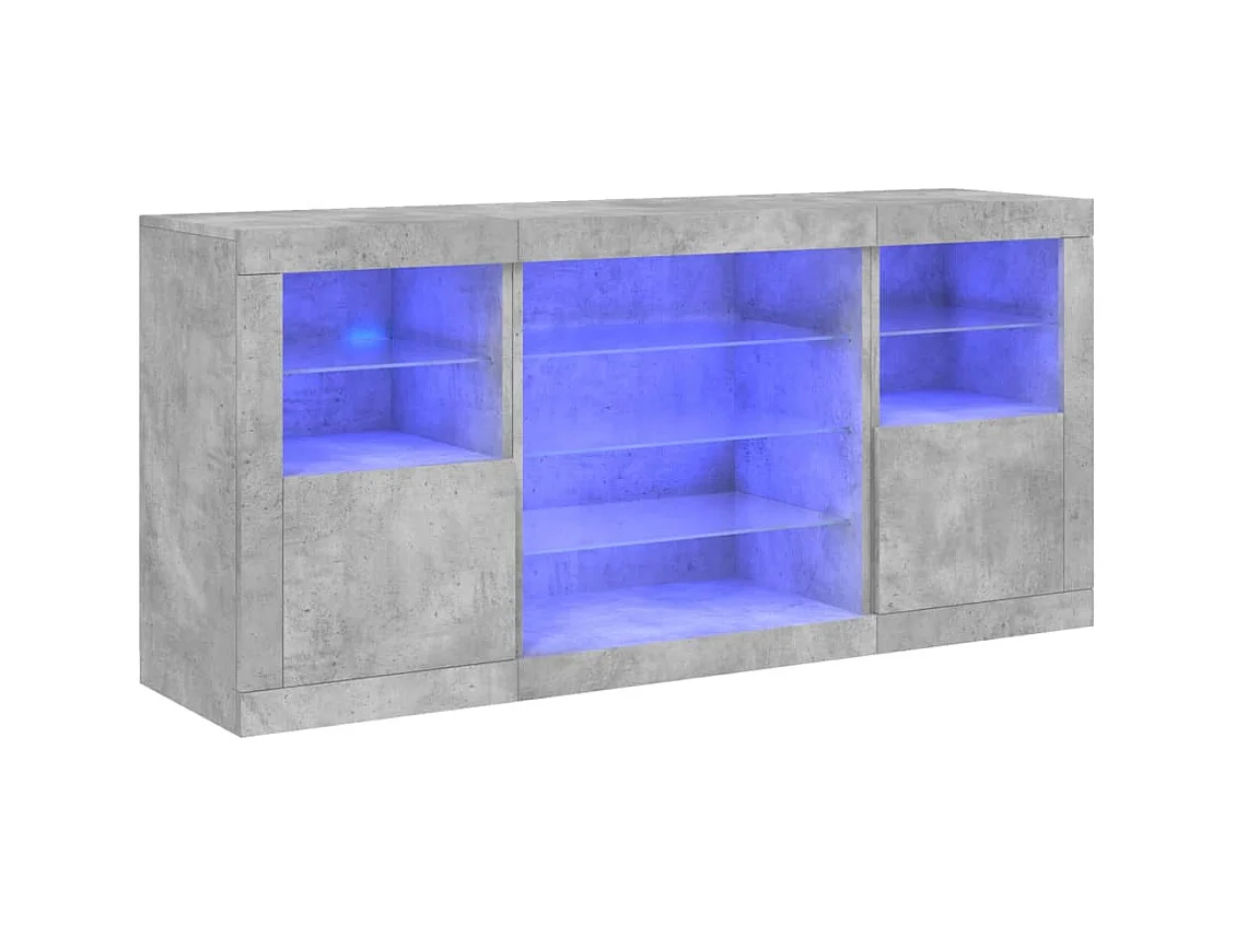 Buffet | Bahut | Meuble de rangement avec lumières LED gris béton 142,5x37x67 cm