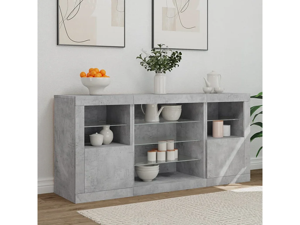 Buffet | Bahut | Meuble de rangement avec lumières LED gris béton 142,5x37x67 cm