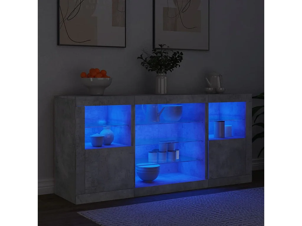 Buffet | Bahut | Meuble de rangement avec lumières LED gris béton 142,5x37x67 cm