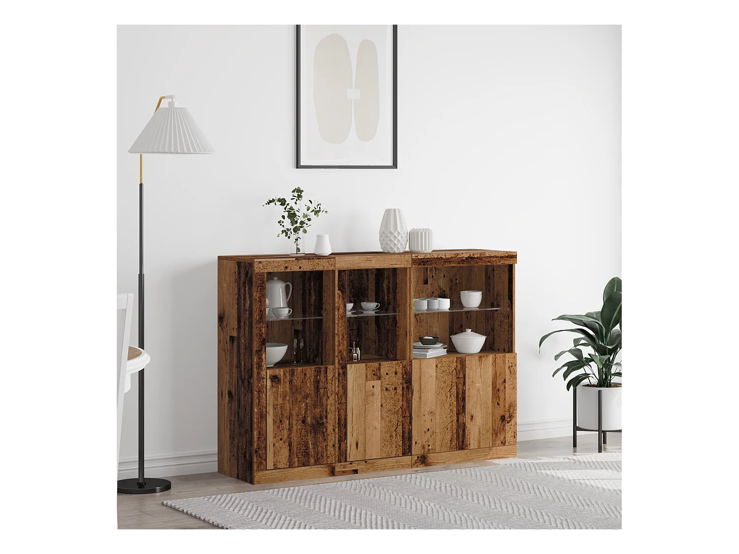Credenza | Buffet | Armadio con Luci LED Legno Vecchio 142.5x37x100 cm Legno Progettato