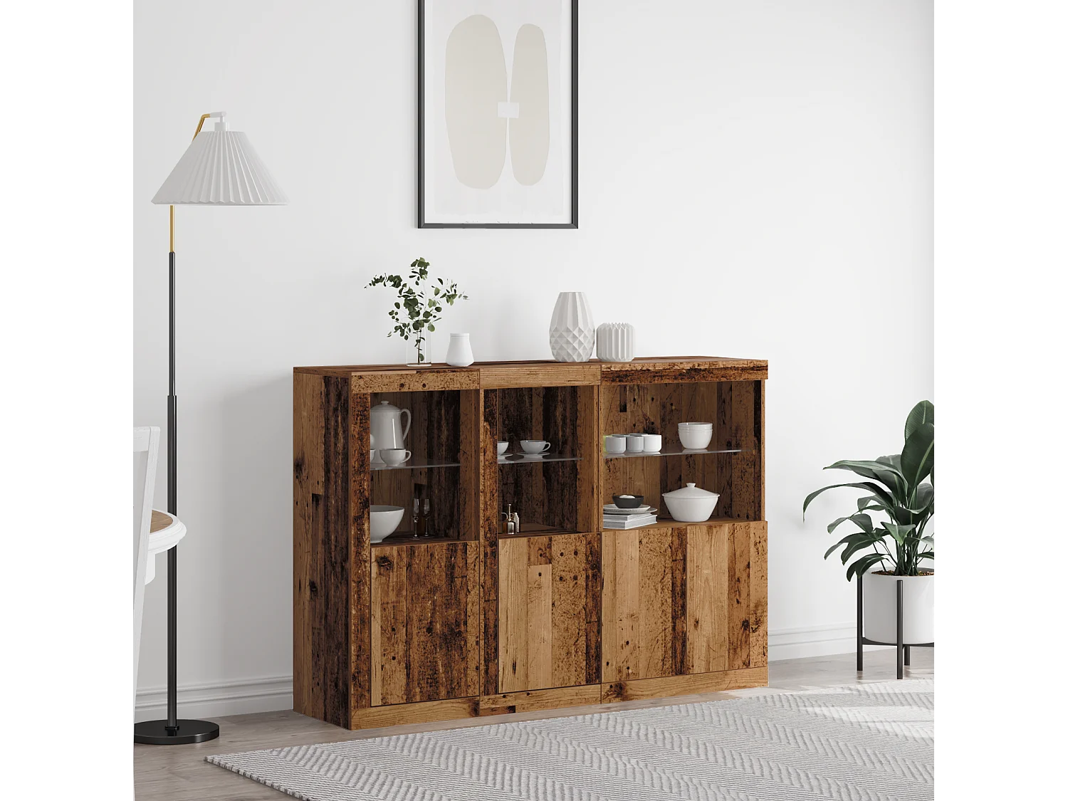Buffet | Bahut | Meuble de rangement avec lumières LED - Bois ancien 142,5x37x100 cm - Bois reconstitué