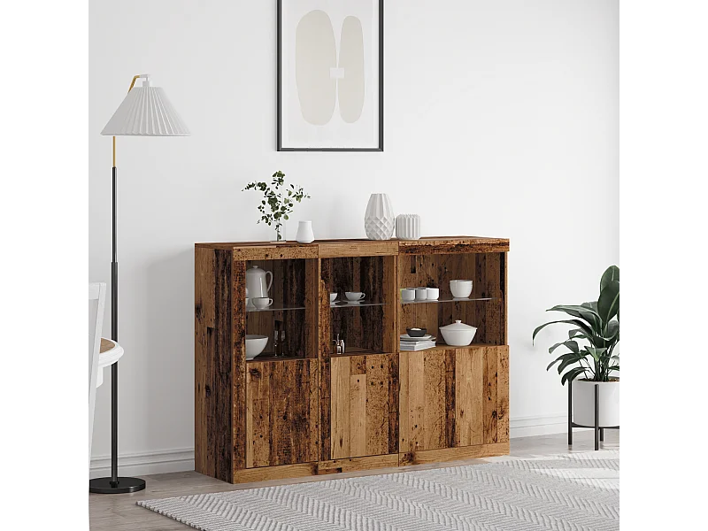 Buffet | Bahut | Meuble de rangement avec lumières LED - Bois ancien 142,5x37x100 cm - Bois reconstitué