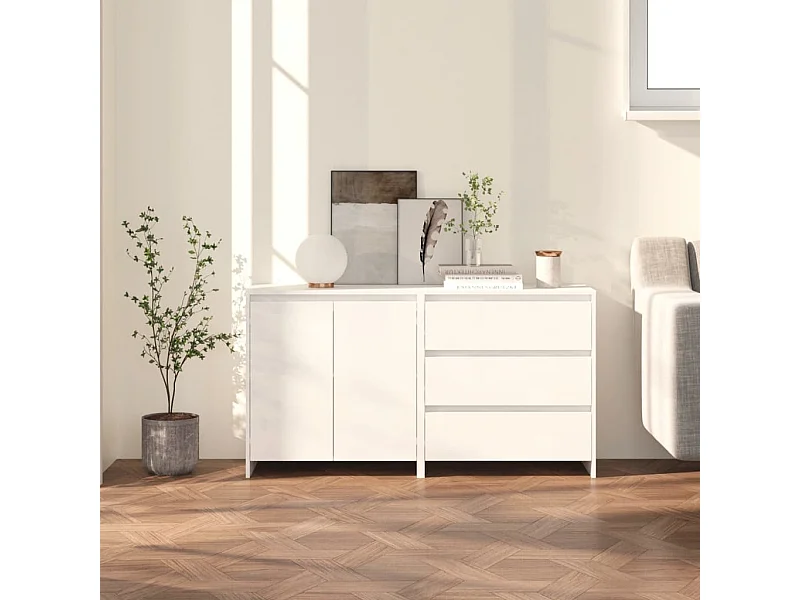 Buffet | Commode à tiroir | Meuble de rangements | Bahuts | Meuble de rangement 2 pcs Blanc Bois d'ingénierie