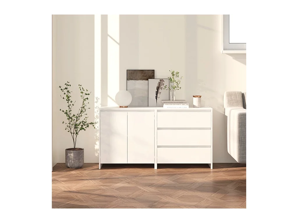 Buffet | Commode à tiroir | Meuble de rangements | Bahuts | Meuble de rangement 2 pcs Blanc Bois d'ingénierie