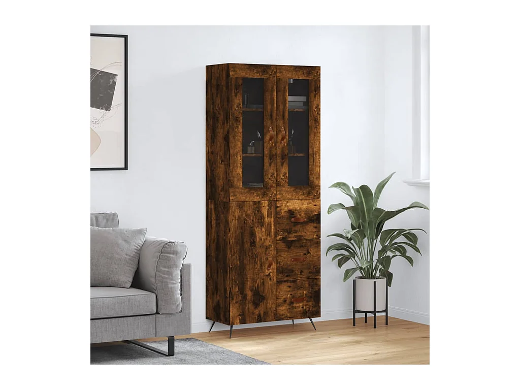 Buffet | Bahut | Meuble de rangement haut Chêne fumé 69,5x34x180 cm Bois d'ingénierie