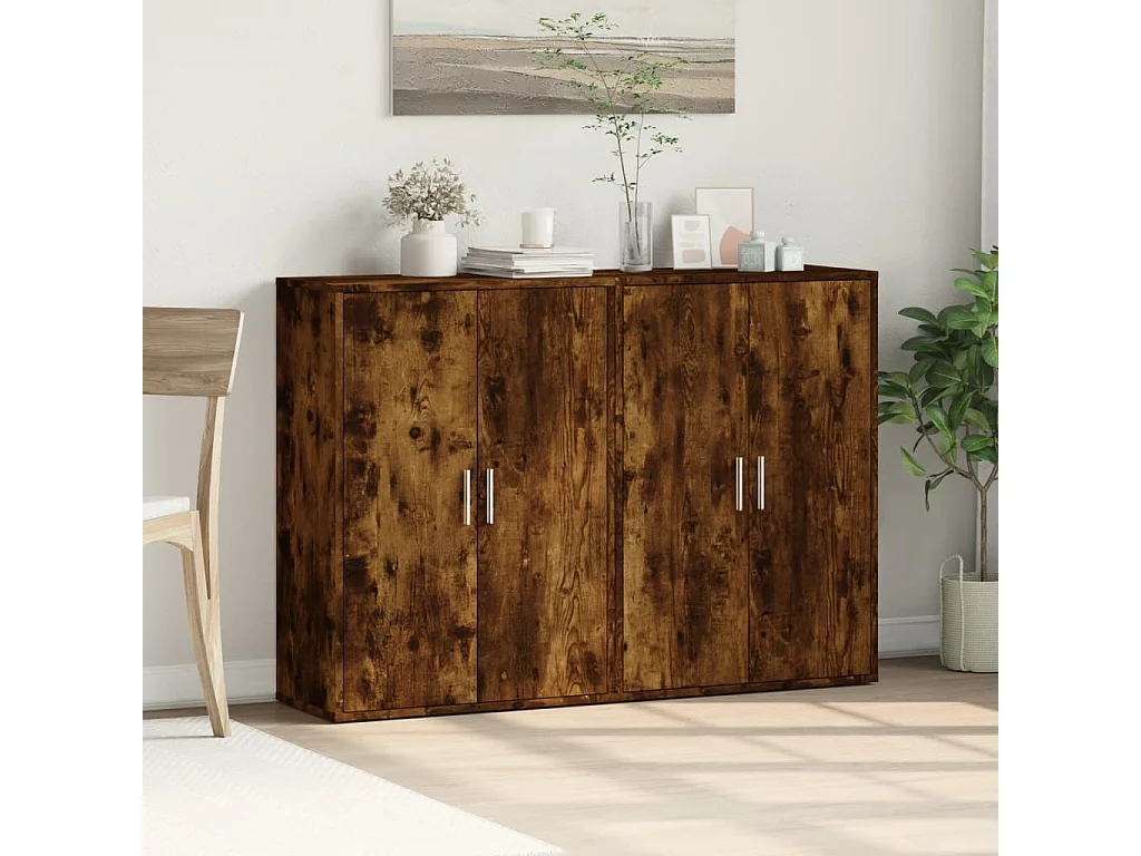 Buffets | Bahuts | Meuble de rangement 2 pcs chêne fumé 60x31x84 cm bois d'ingénierie