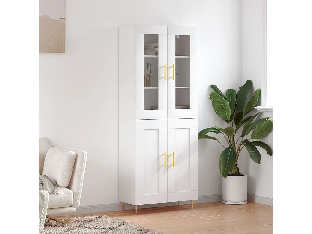 Buffet | Bahut | Meuble de rangement haut Blanc 69,5x34x180 cm Bois d'ingénierie