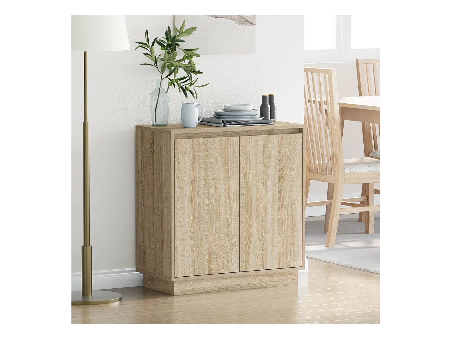 Buffet | Bahut | Meuble de rangement avec LED en chêne Sonoma - 71 x 34,5 x 75 cm - Fabriqué en bois d'ingénierie