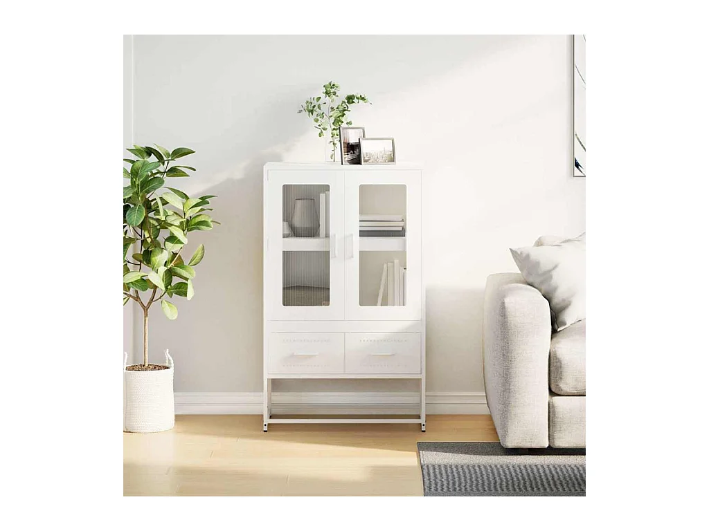 Buffet | Commode à tiroir | Meuble de rangement haut blanc 68x39x111,5 cm acier