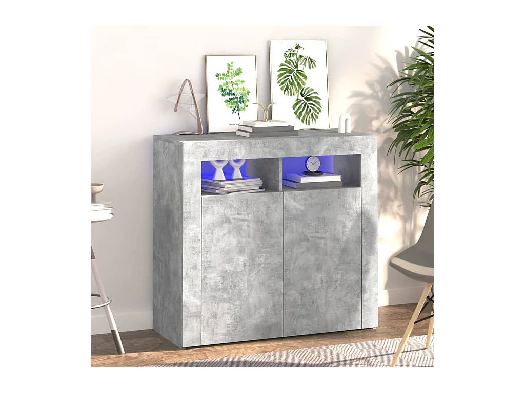 Buffet | Bahut | Meuble de rangement avec lumières LED gris béton 80x35x75 cm