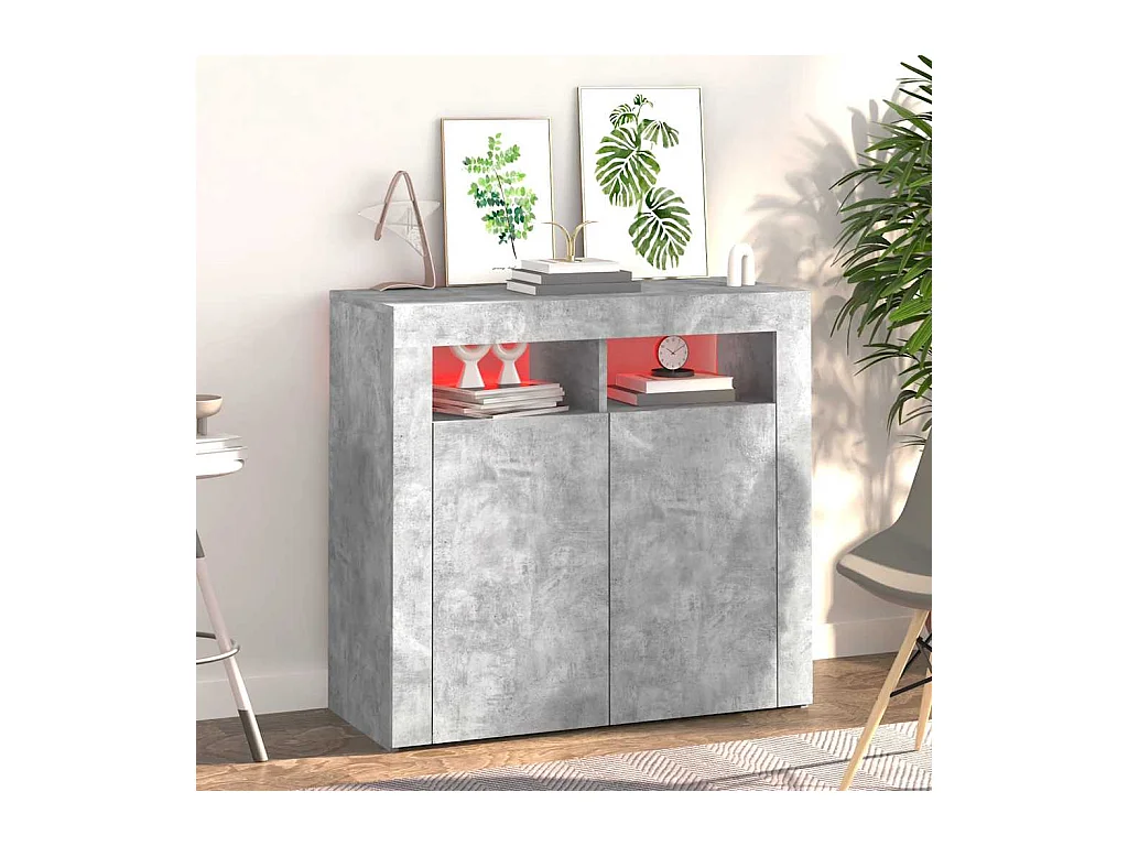 Buffet | Bahut | Meuble de rangement avec lumières LED gris béton 80x35x75 cm