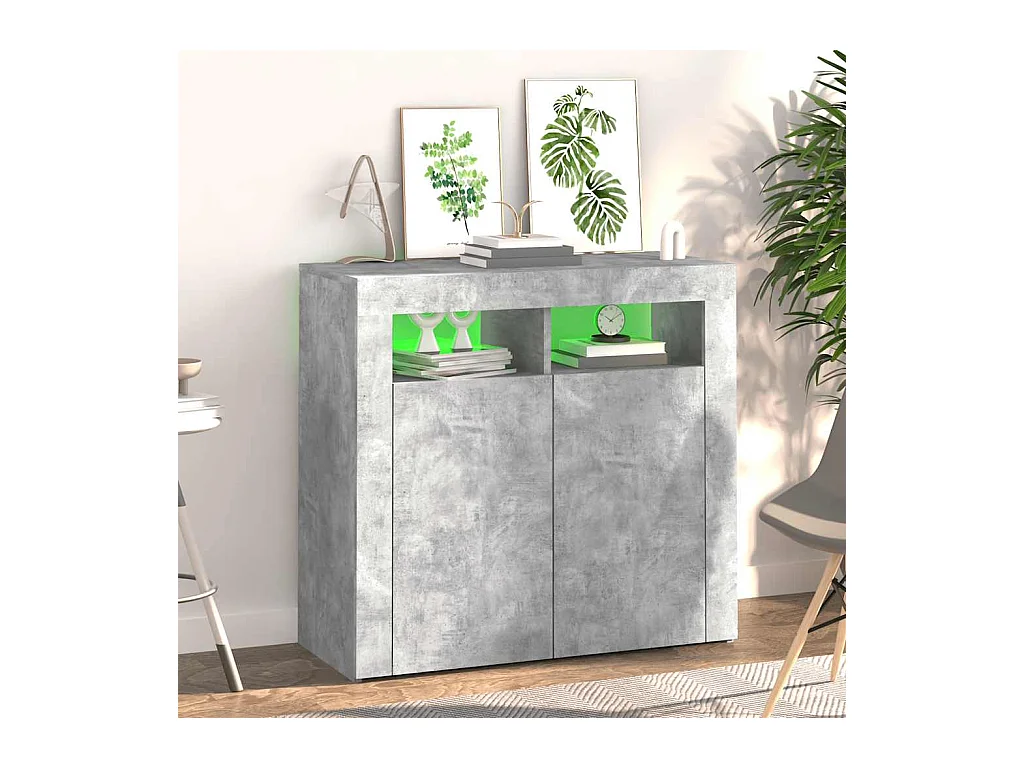 Buffet | Bahut | Meuble de rangement avec lumières LED gris béton 80x35x75 cm