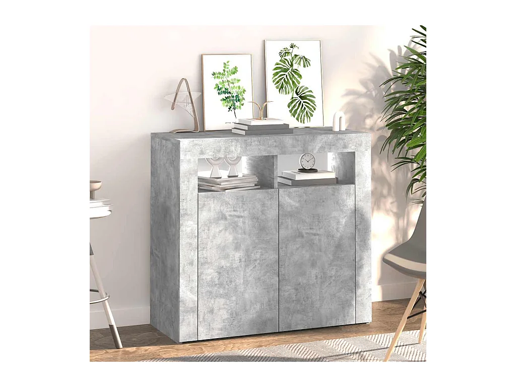 Buffet | Bahut | Meuble de rangement avec lumières LED gris béton 80x35x75 cm