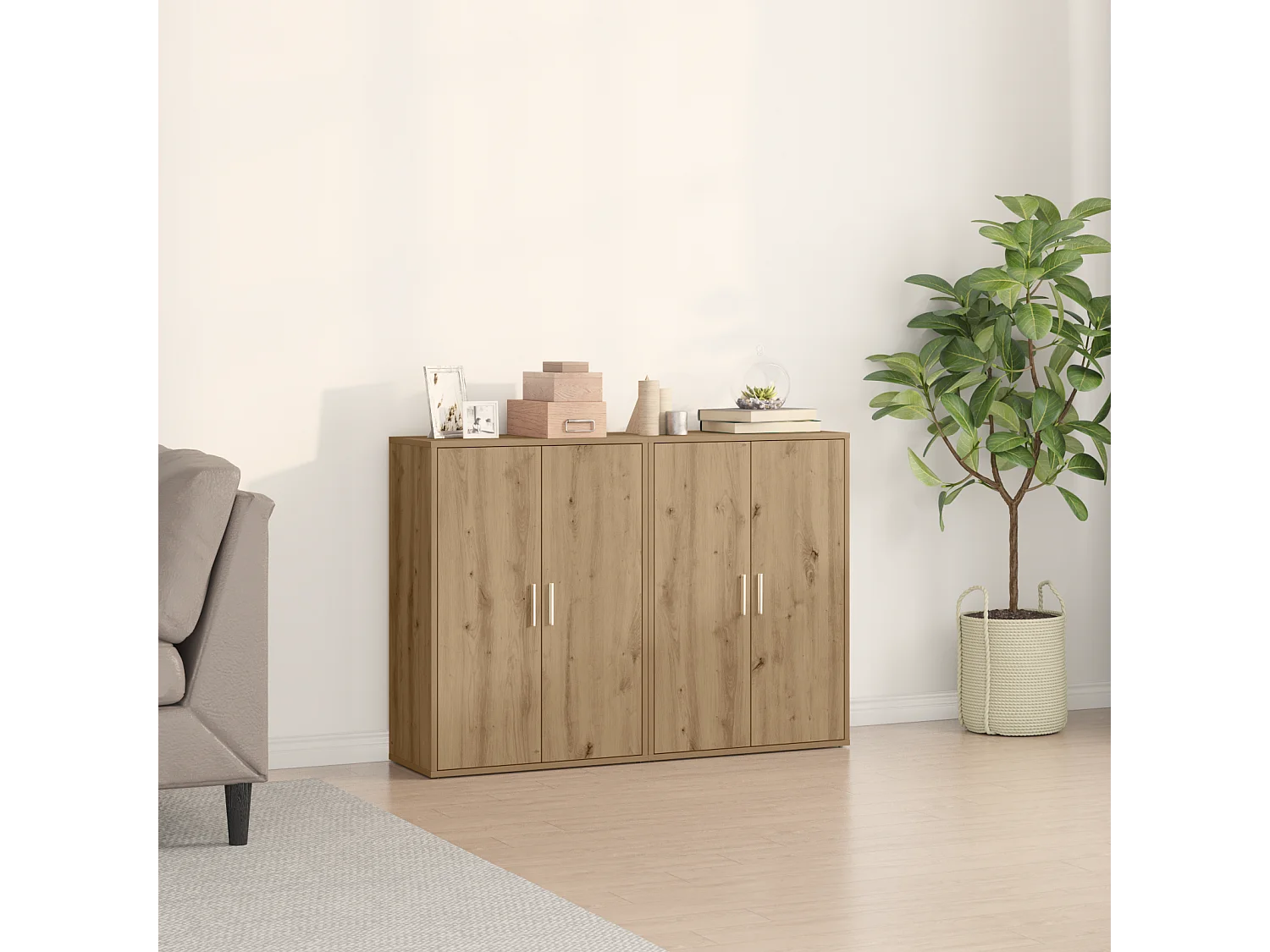 Set di 2 Credenze | Buffet | Armadi in Rovere di 60 x 31 x 84 cm in Legno Ingegnerizzato