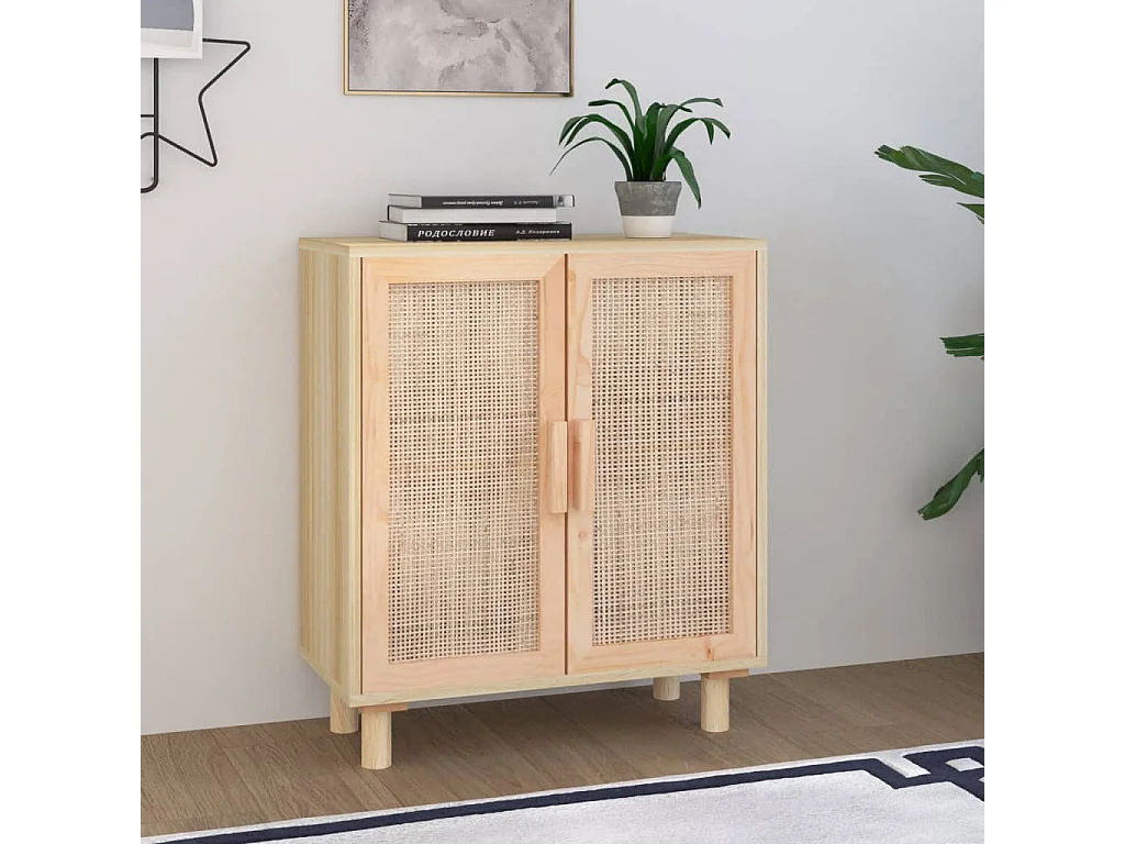 Buffet | Bahut | Meuble de rangement Marron 60x30x70 cm Bois de pin massif et rotin naturel