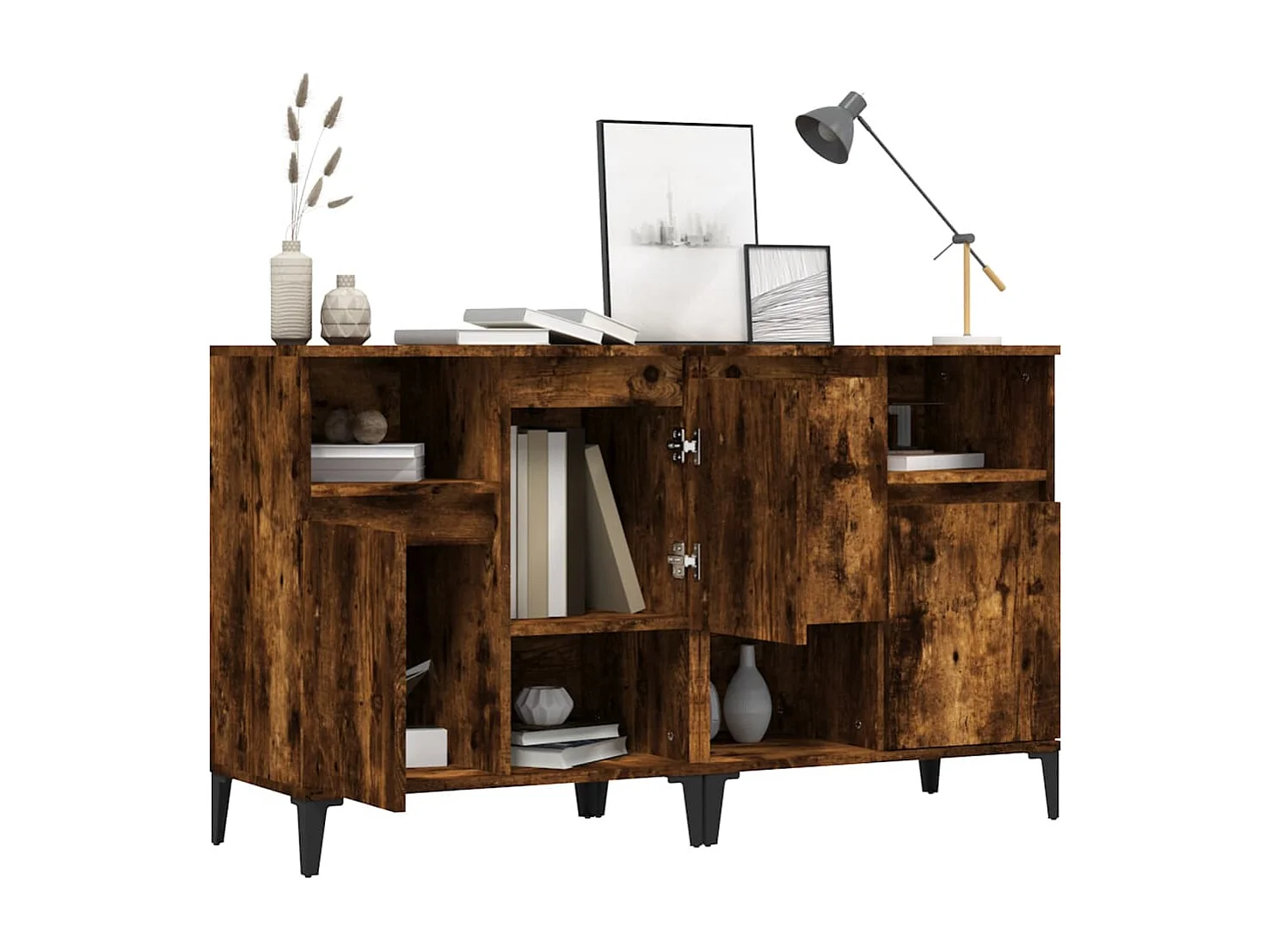 Buffets | Bahuts | Meuble de rangement 2 pcs chêne fumé 60x35x70 cm bois d'ingénierie