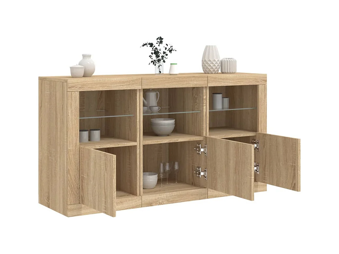 Buffet | Bahut | Meuble de rangement avec lumières LED chêne sonoma 123x37x67 cm