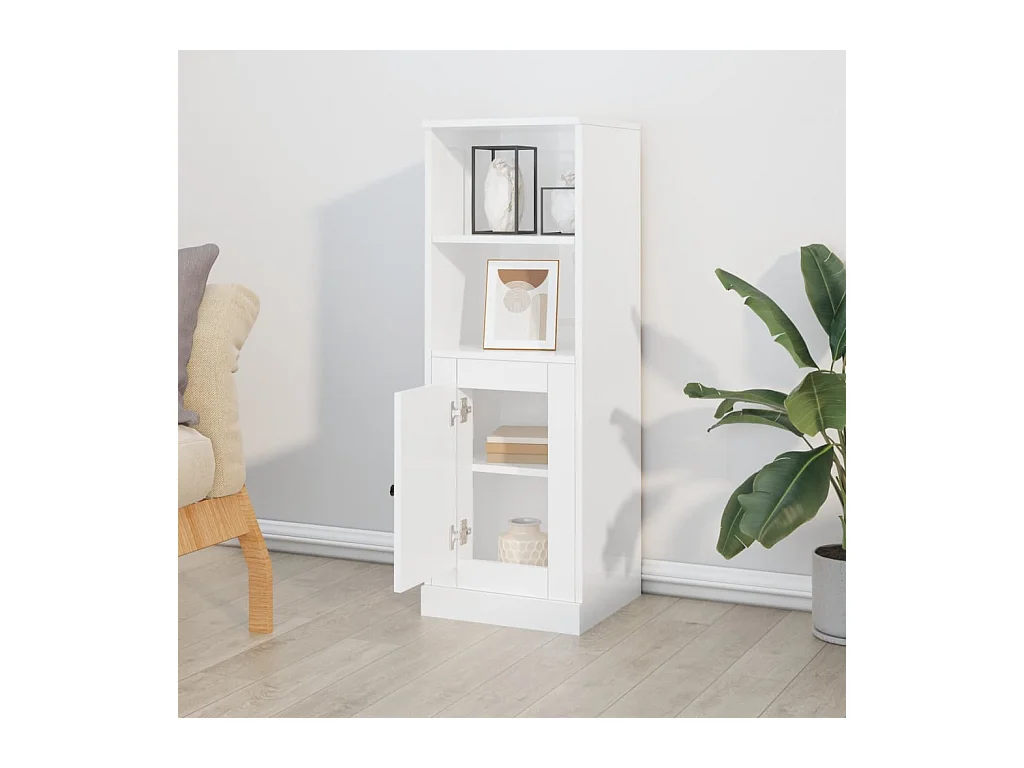 Buffet | Bahut | Meuble de rangement haut blanc brillant 36x35,5x103,5 cm bois d'ingénierie