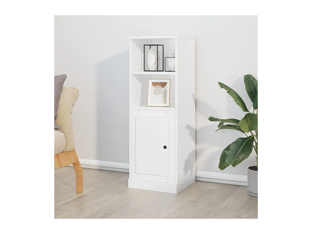 Credenza | Buffet | Armadio Bianco Lucido 36x35,5x103,5 cm in Legno Multistrato