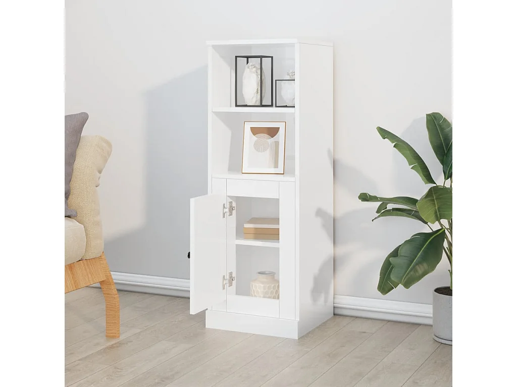 Buffet | Bahut | Meuble de rangement haut blanc brillant 36x35,5x103,5 cm bois d'ingénierie