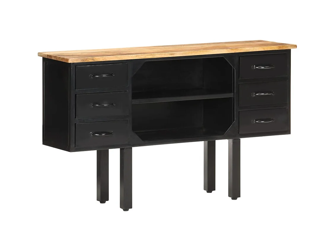 Buffet | Commode à tiroir | Meuble de rangement 110x30x65 cm Bois de manguier massif brut et acier